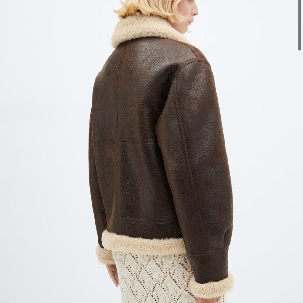 Mango Vintage-Effect Shearling Jacket - image 3